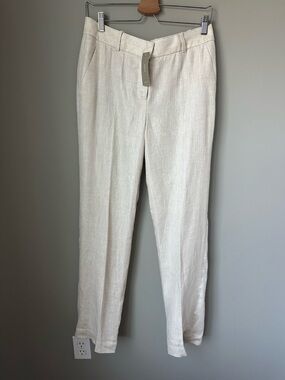 New 100% Linen J Crew Bristol Slim trouser Straight leg Pants Beige Sz 4 45375
